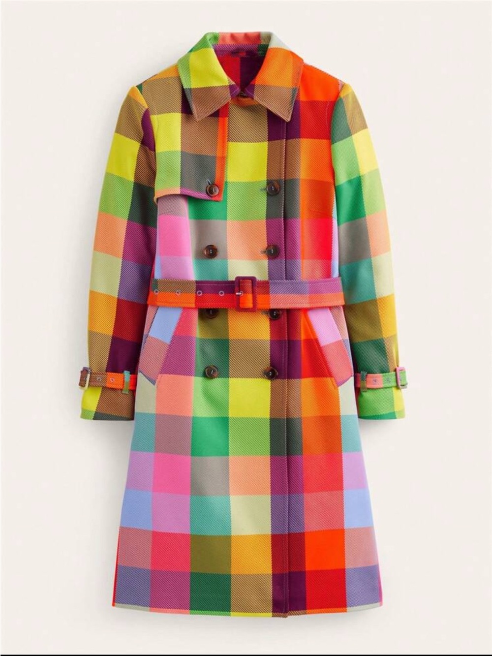 Multicolor Plaid Trench Coat - Vibrant Check Trench
